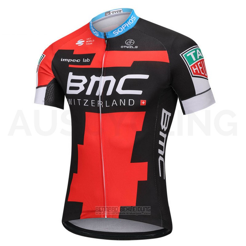 2018 Fahrradbekleidung BMC Rot und Shwarz Trikot Kurzarm und Tragerhose